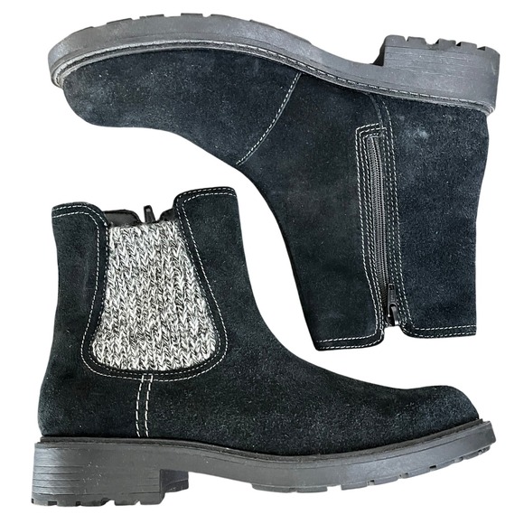 Clarks Black Suede Knit Panel Chelsea Ankle Boots Womens Size 8 - Picture 1 of 10